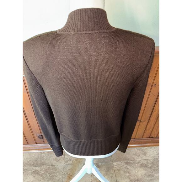 Womens St. John Brown‎ Textured Pique Knit Full Zip Cardigan Sweater Buttons 6 - Picture 6 of 10